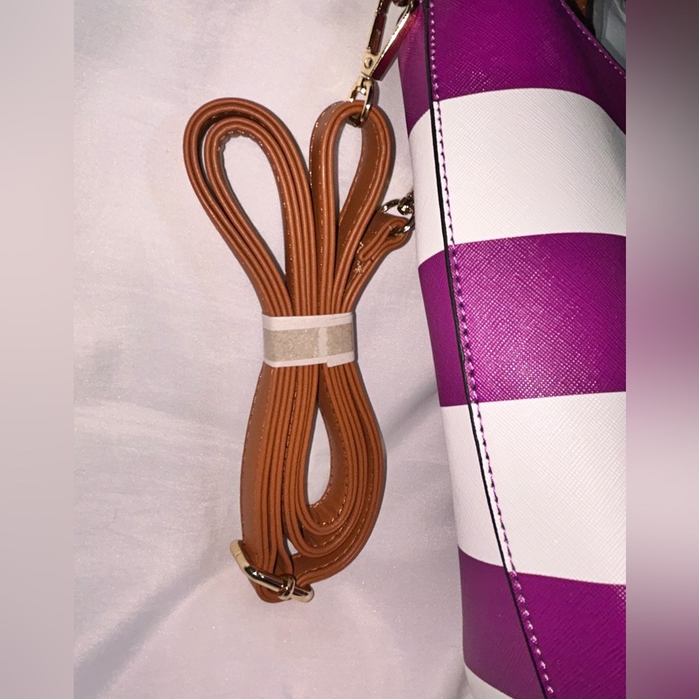 Purse NEW Purple and White Striped Women's Tote Bag Crossbody Spring Casual Chic - Picture 5 of 7